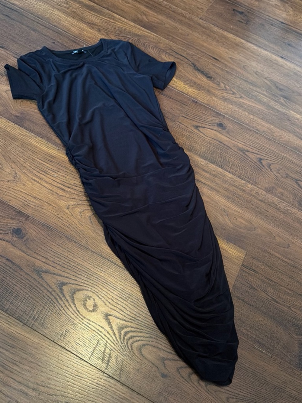 Express Black Short-Sleeve Ruched Maxi Dress